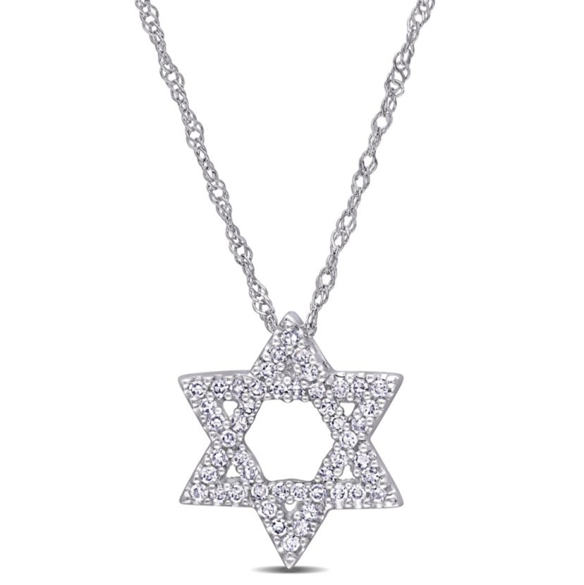 1/6 ct. t.w. Diamond Star of David Pendant with Chain in 14K White Gold