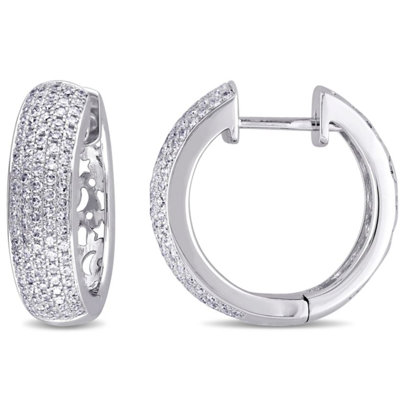 1 ct. t.w. Diamond Hinged Hoop Earrings in 14K White Gold
