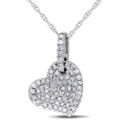 Belk & Co 1/4 ct. t.w. Diamond Pave Heart Pendant with Chain in 10K White Gold -  5400426BLK011094