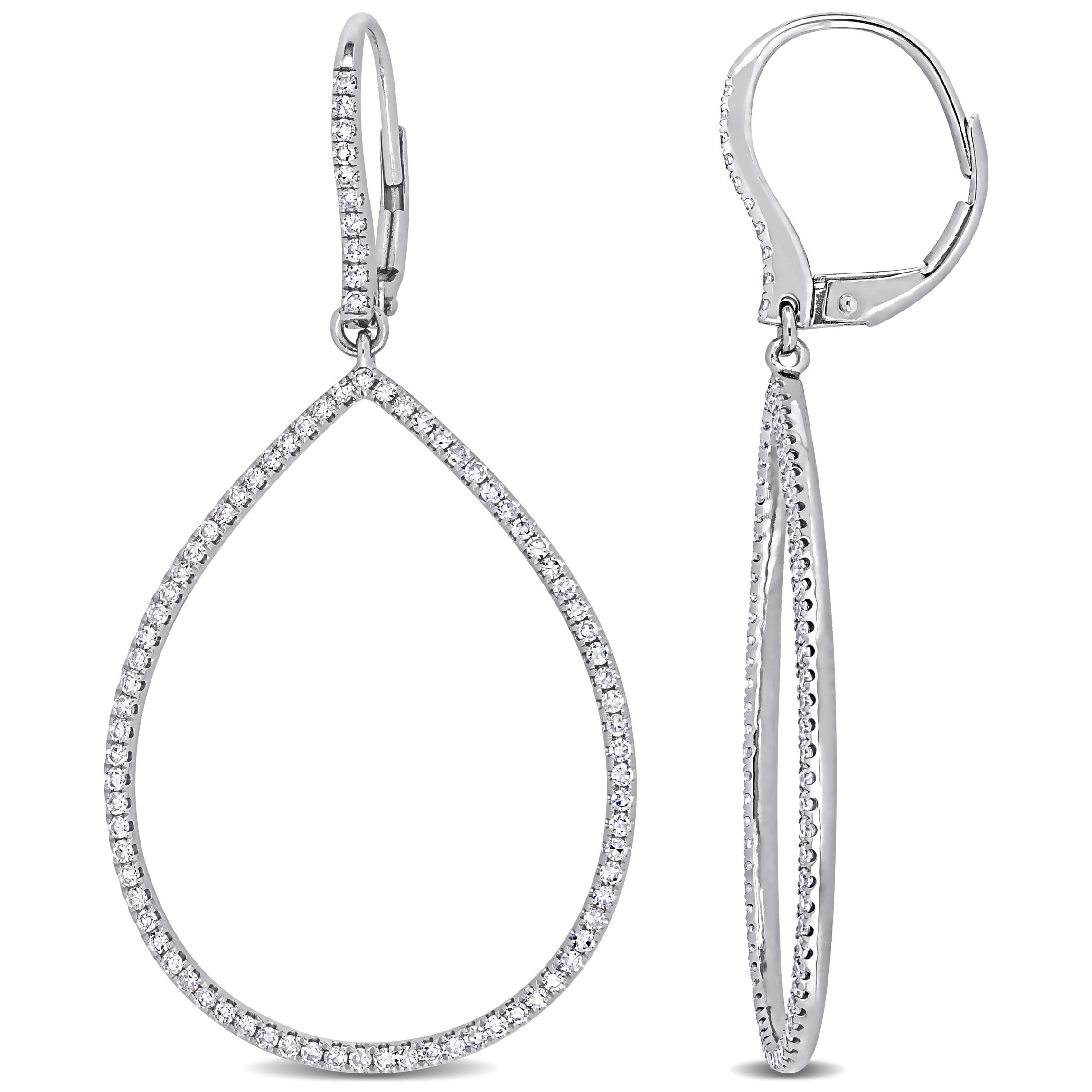 4/5 ct. t.w. Diamond Open Teardrop Dangle Earrings in 14K White Gold