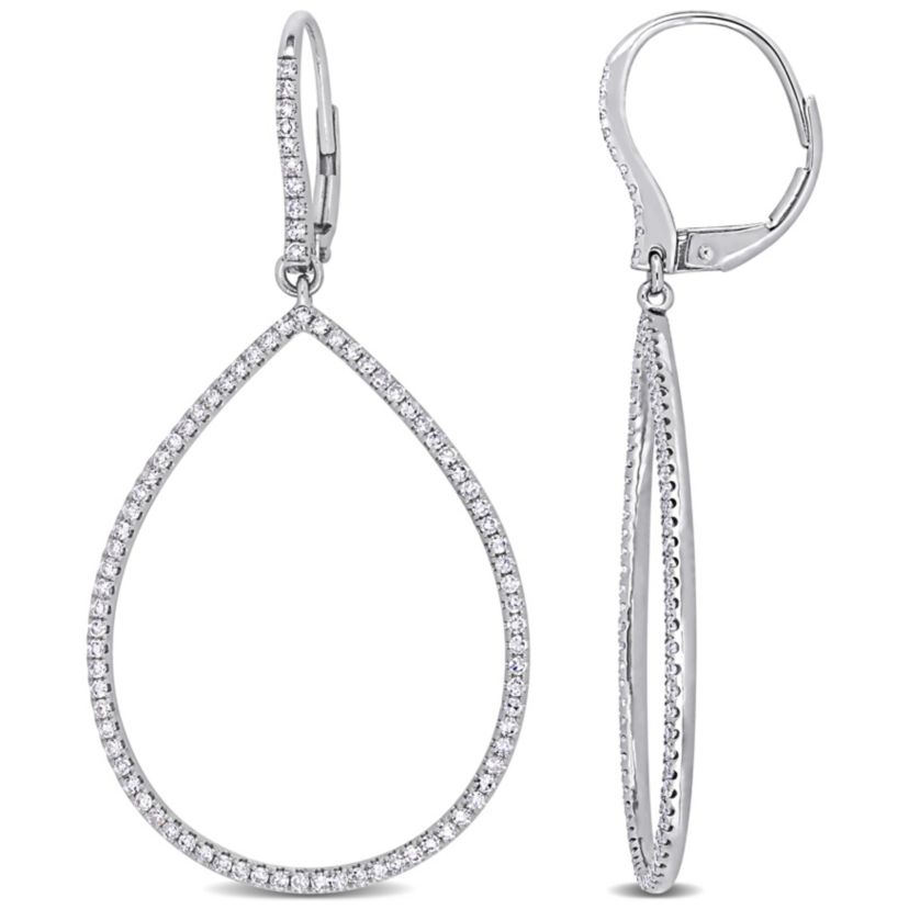 4/5 ct. t.w. Diamond Open Teardrop Dangle Earrings in 14K White Gold