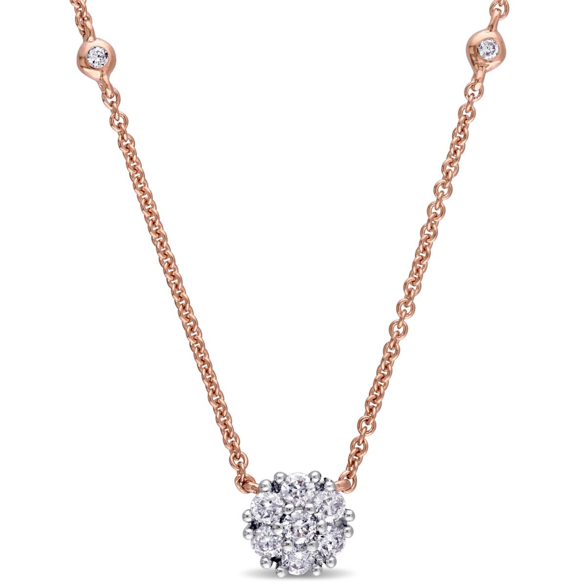 1/3 ct. t.w. Diamond Cluster Necklace in 14K Rose Gold
