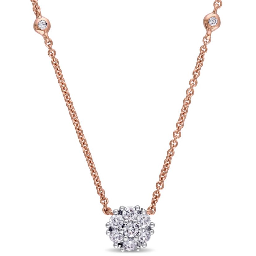 1/3 ct. t.w. Diamond Cluster Necklace in 14K Rose Gold