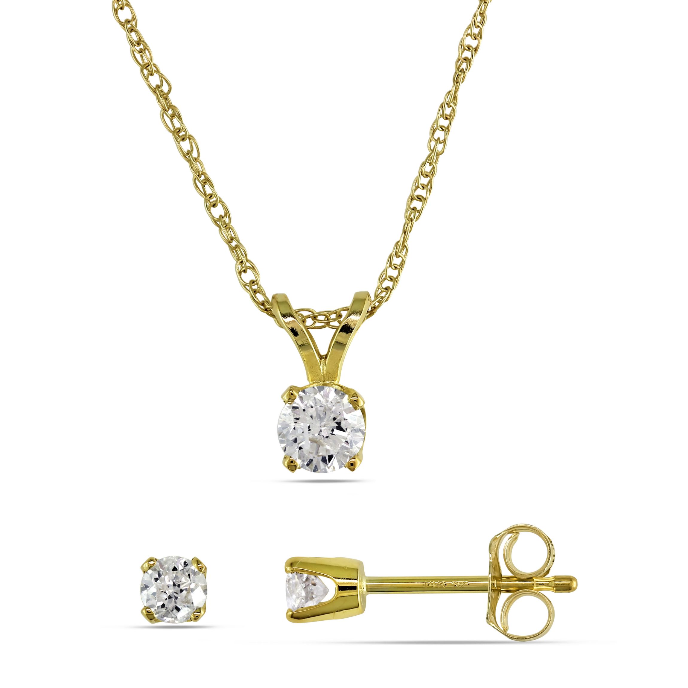 2-Pc Set of 3/8 ct. t.w. Diamond Solitaire Pendant with Chain and Stud Earrings in 14K Yellow Gold