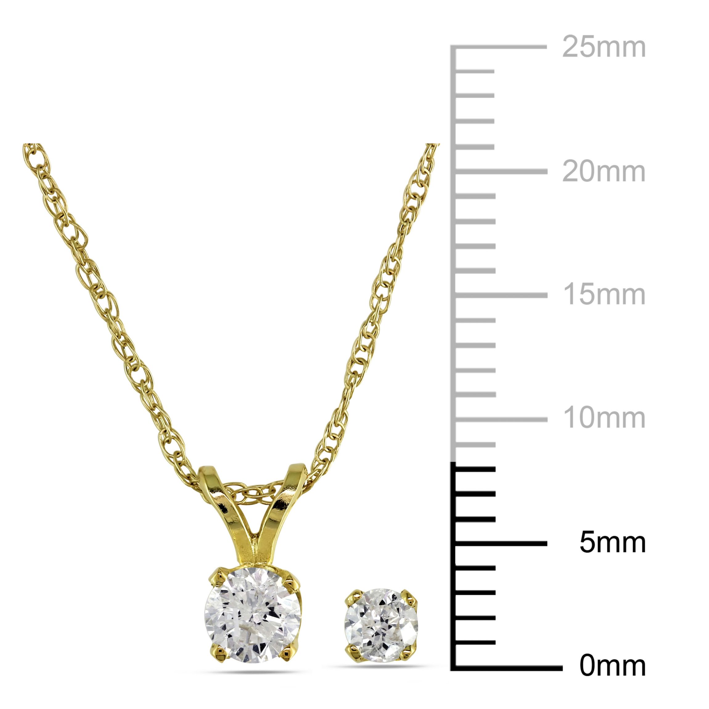 2-Pc Set of 3/8 ct. t.w. Diamond Solitaire Pendant with Chain and Stud Earrings in 14K Yellow Gold