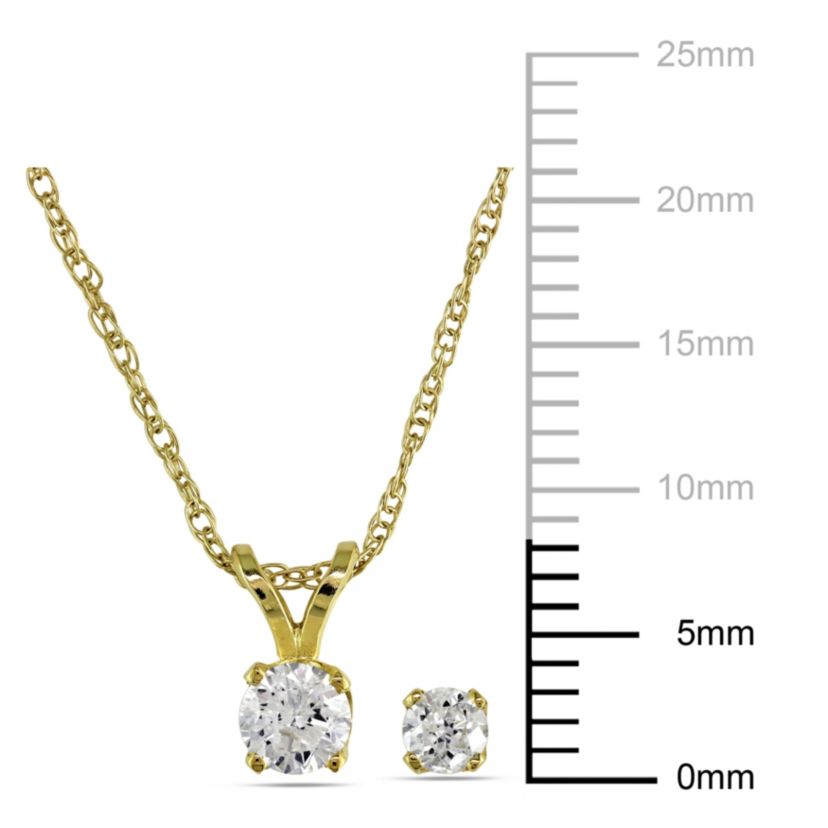 2-Pc Set of 3/8 ct. t.w. Diamond Solitaire Pendant with Chain and Stud Earrings in 14K Yellow Gold