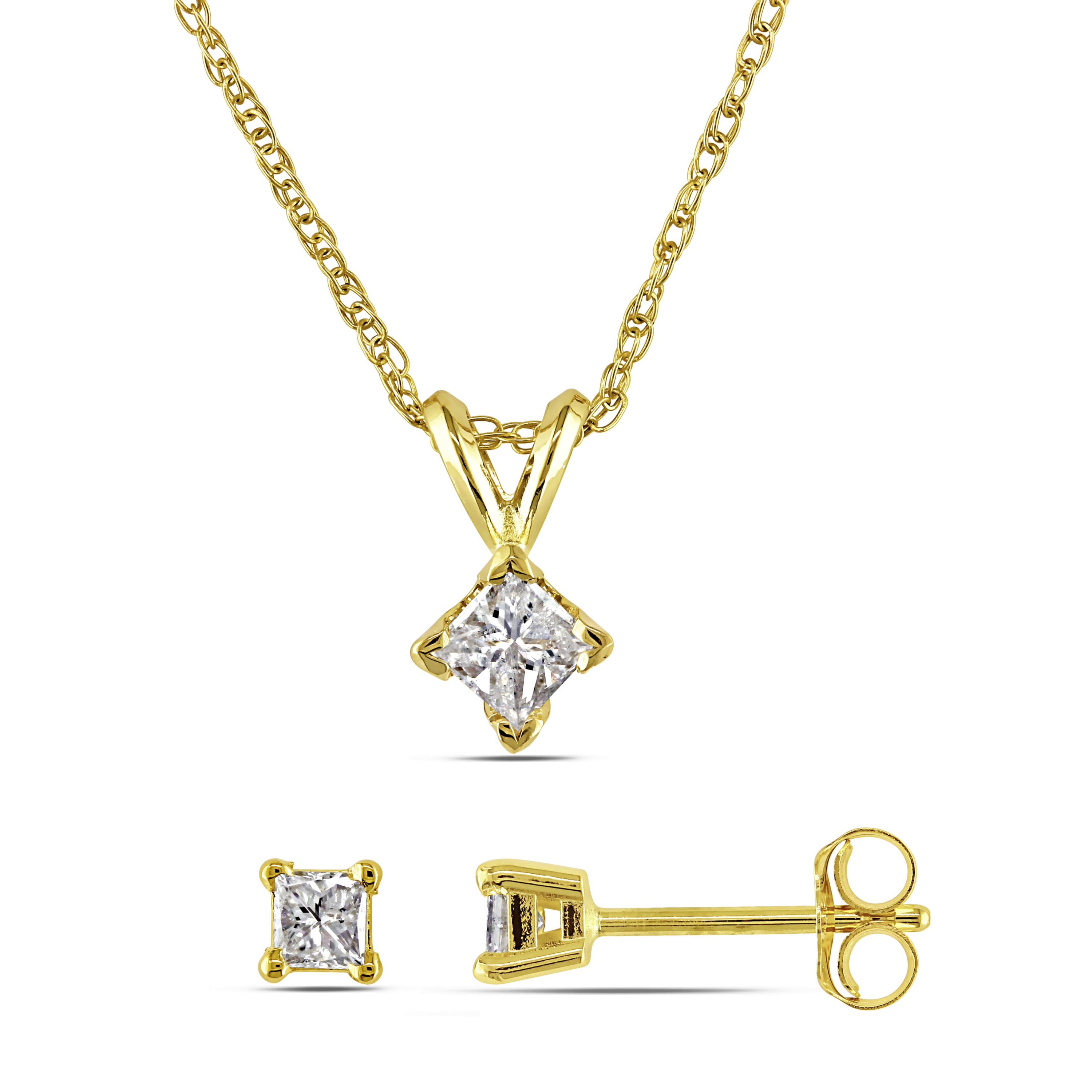 2-Pc Set of 3/8 ct. t.w. Diamond Solitaire Pendant with Chain and Stud Earrings in 14K Yellow Gold