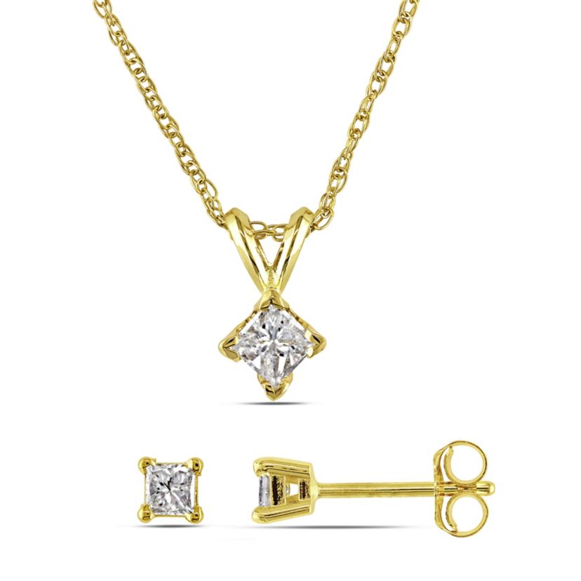 2-Pc Set of 3/8 ct. t.w. Diamond Solitaire Pendant with Chain and Stud Earrings in 14K Yellow Gold