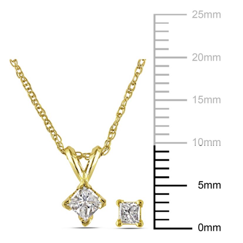 2-Pc Set of 3/8 ct. t.w. Diamond Solitaire Pendant with Chain and Stud Earrings in 14K Yellow Gold