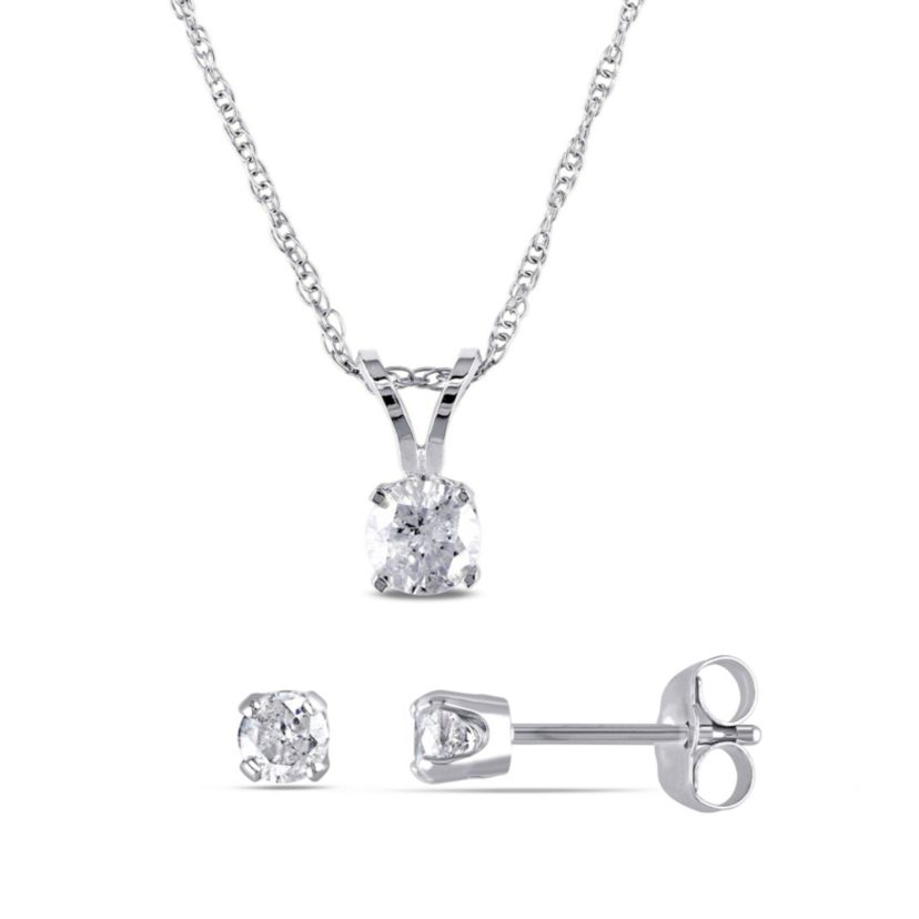 2-Pc Set of 5/8 ct. t.w. Diamond Solitaire Pendant with Chain and Stud Earrings in 14K White Gold