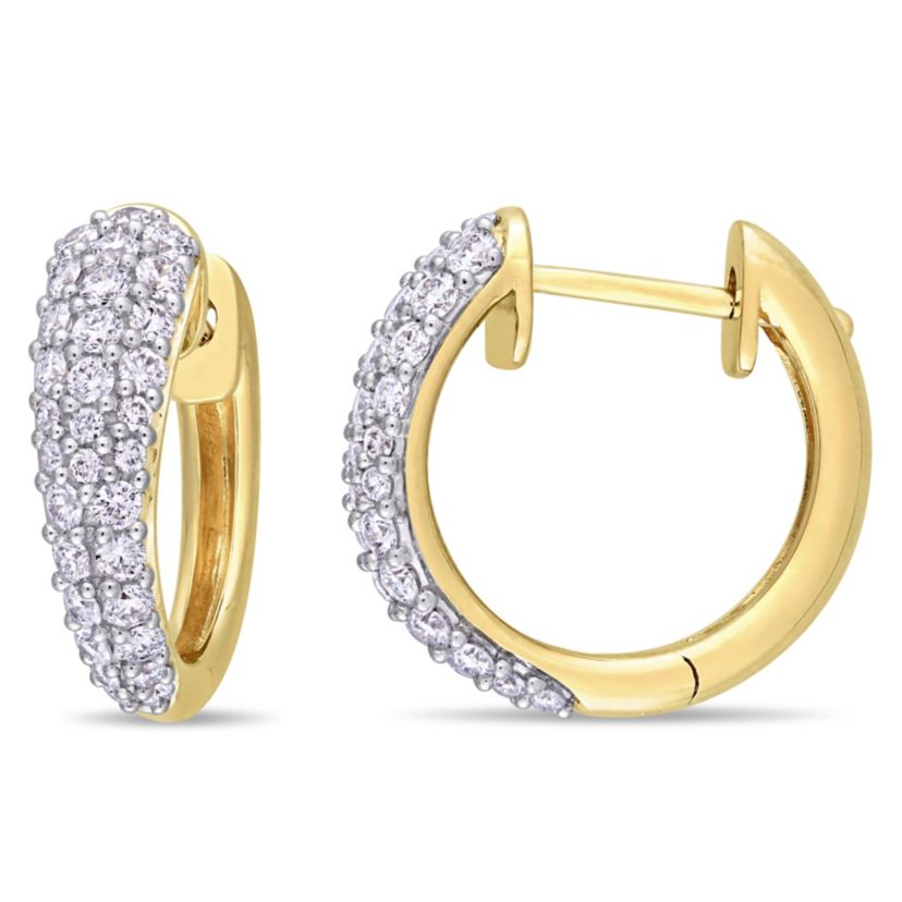 1 ct. t.w. Diamond Cluster Hoop Earrings in 14K Yellow Gold