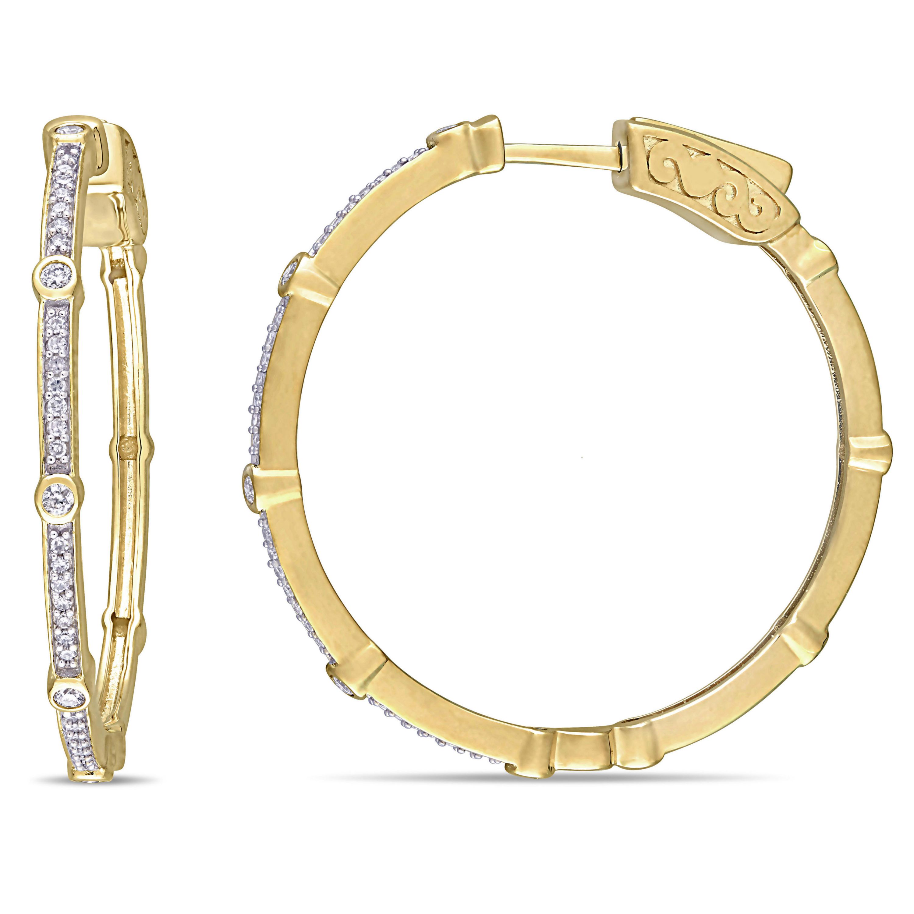 1/3 ct. t.w. Diamond Station Hoop Earrings in 10K Yellow Gold