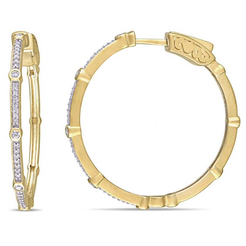 1/3 ct. t.w. Diamond Station Hoop Earrings in 10K Yellow Gold