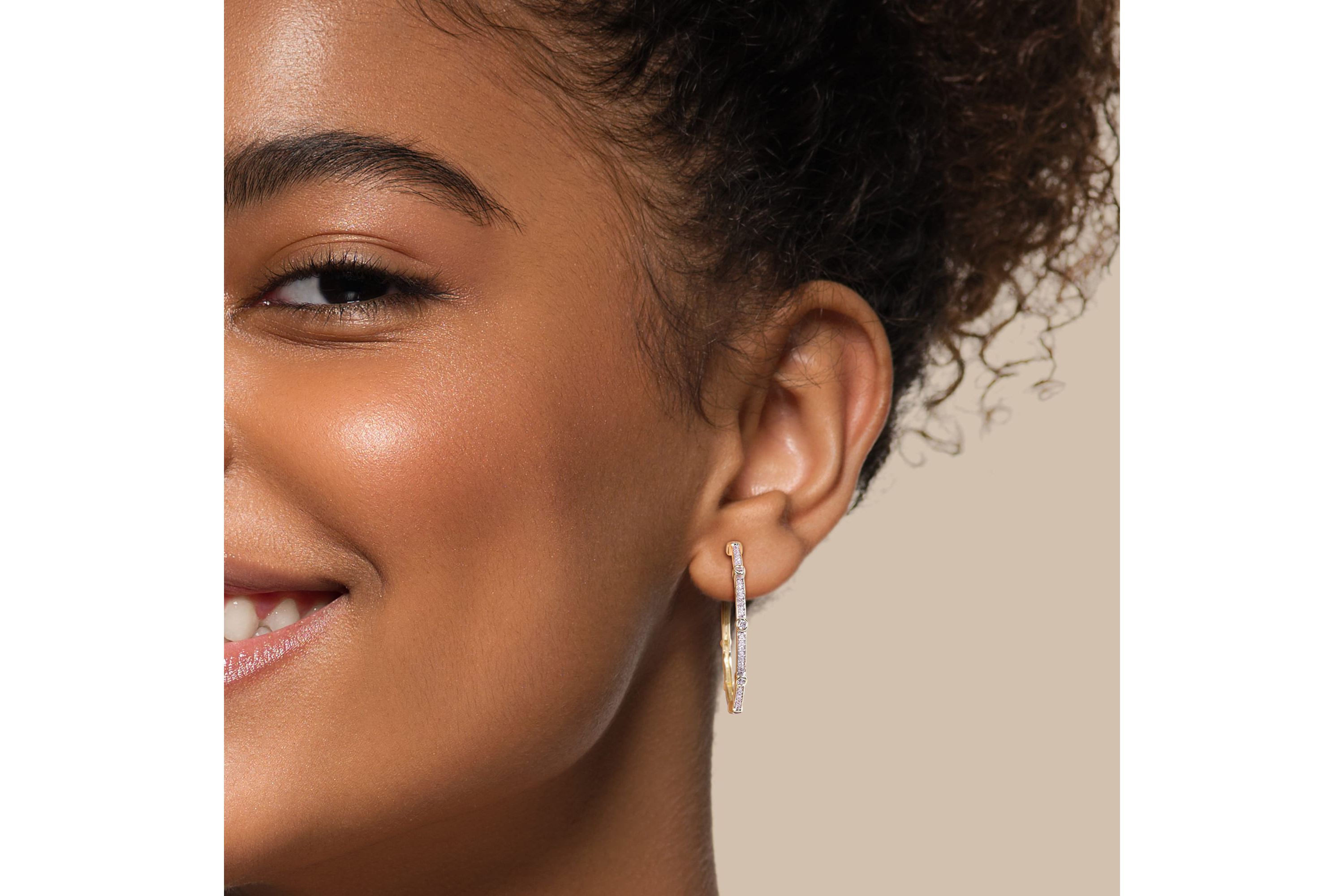 1/3 ct. t.w. Diamond Station Hoop Earrings in 10K Yellow Gold