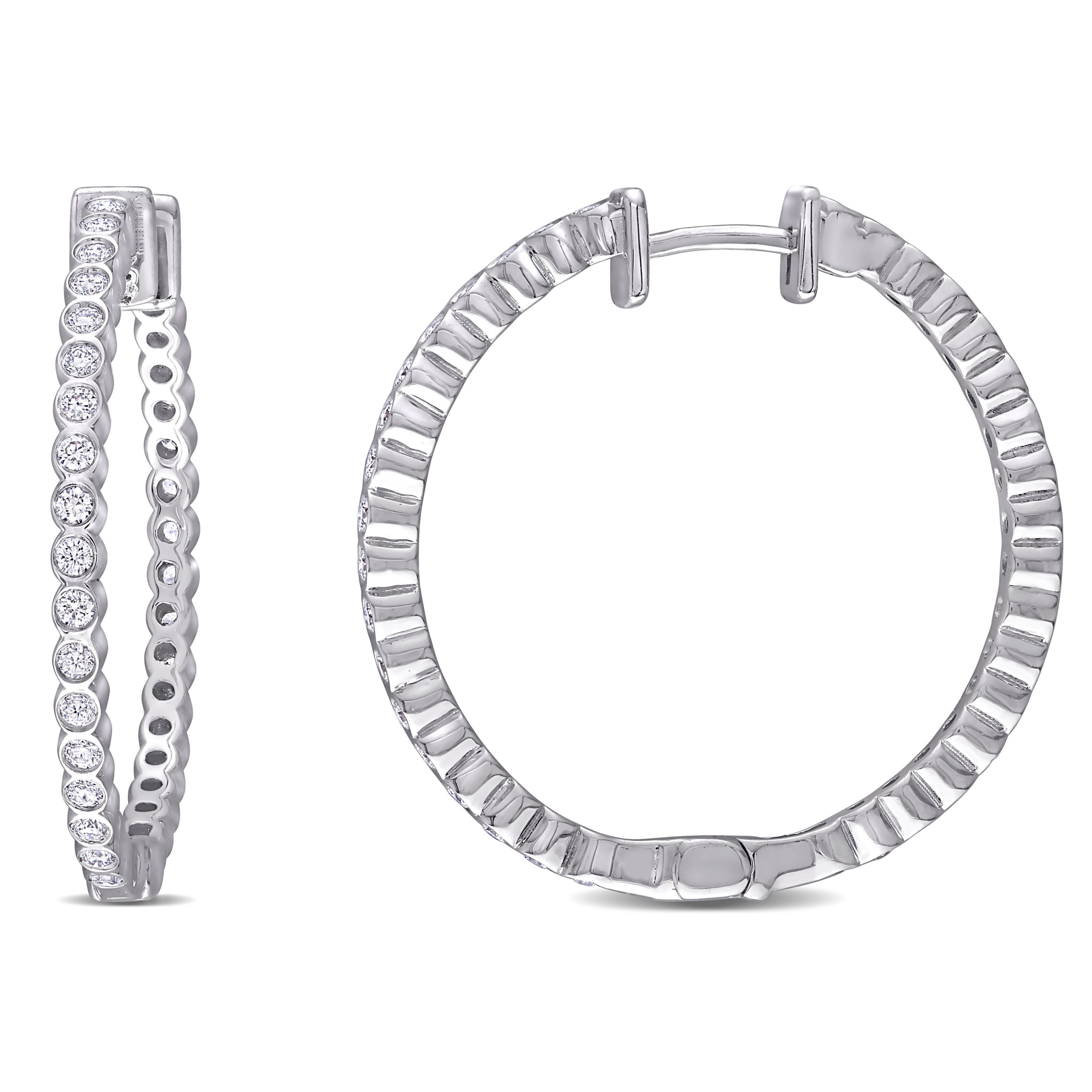 4/5 ct. t.w. Diamond Vintage Hoop Earrings in 14K White Gold