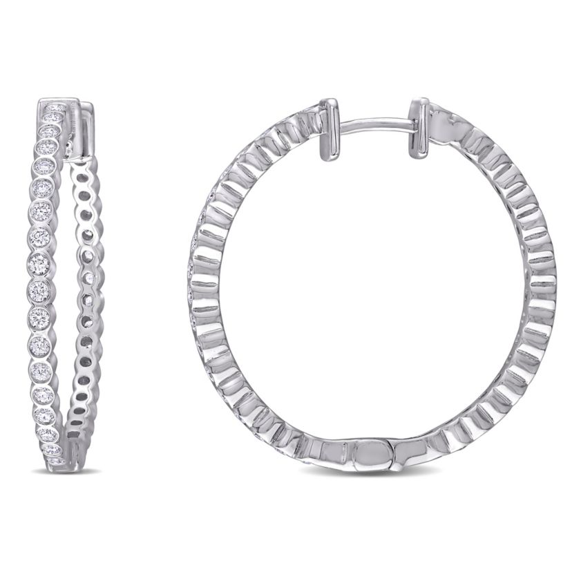 4/5 ct. t.w. Diamond Vintage Hoop Earrings in 14K White Gold