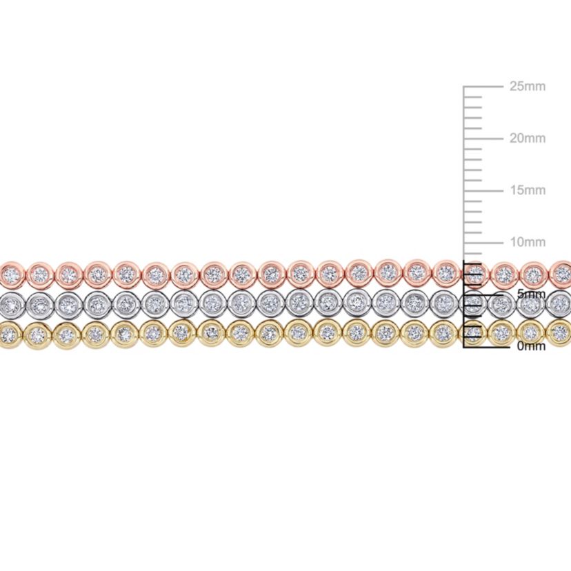 1.46 ct. t.w. Diamond Triple Row Adjustable Bolo Bracelet in 14K Tri-Tone Gold