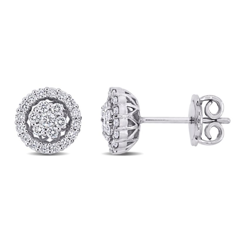 1/2 ct. t.w. Diamond Halo Stud Earrings in 14K White Gold