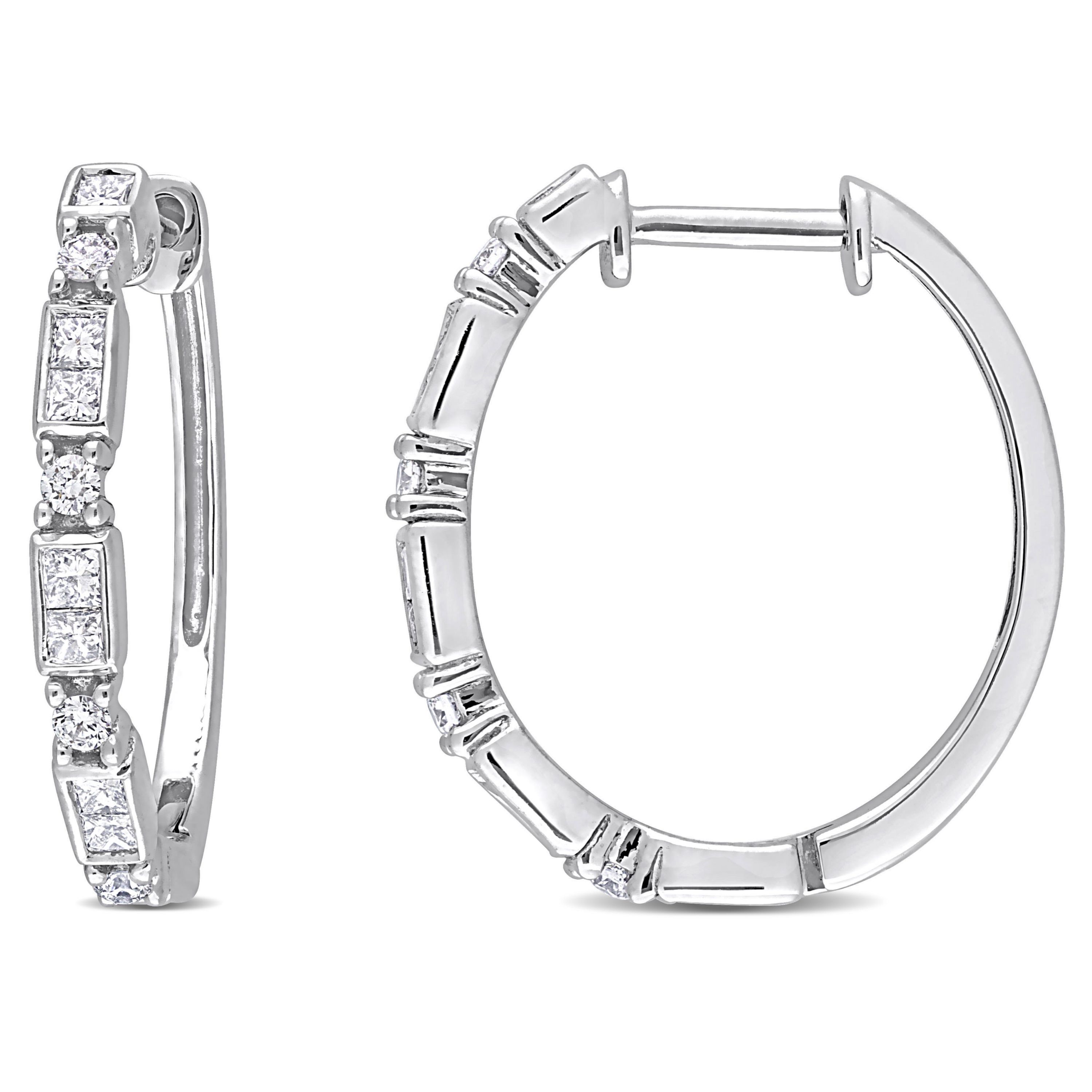 1/2 ct. t.w. Diamond Hoop Earrings in 14K White Gold