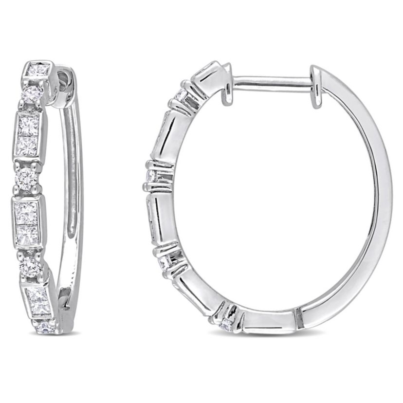 1/2 ct. t.w. Diamond Hoop Earrings in 14K White Gold