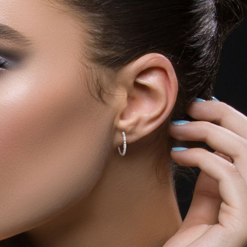 1/2 ct. t.w. Diamond Hoop Earrings in 14K White Gold