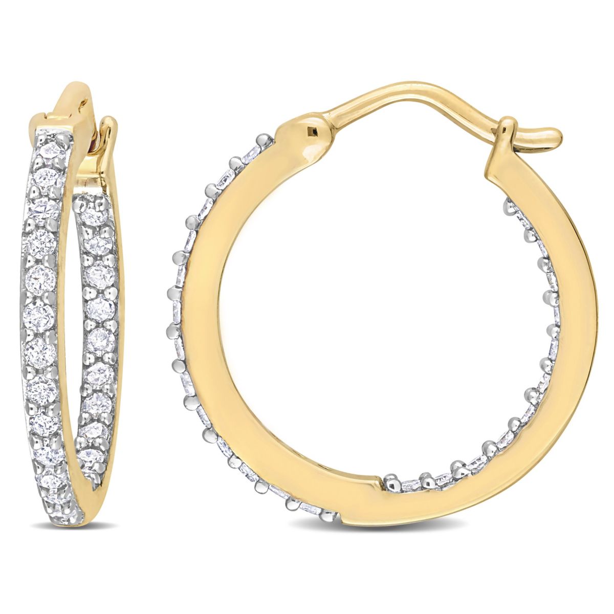 1/2 ct. t.w. Diamond Inside Outside Hoop Earrings in 10K Yellow Gold