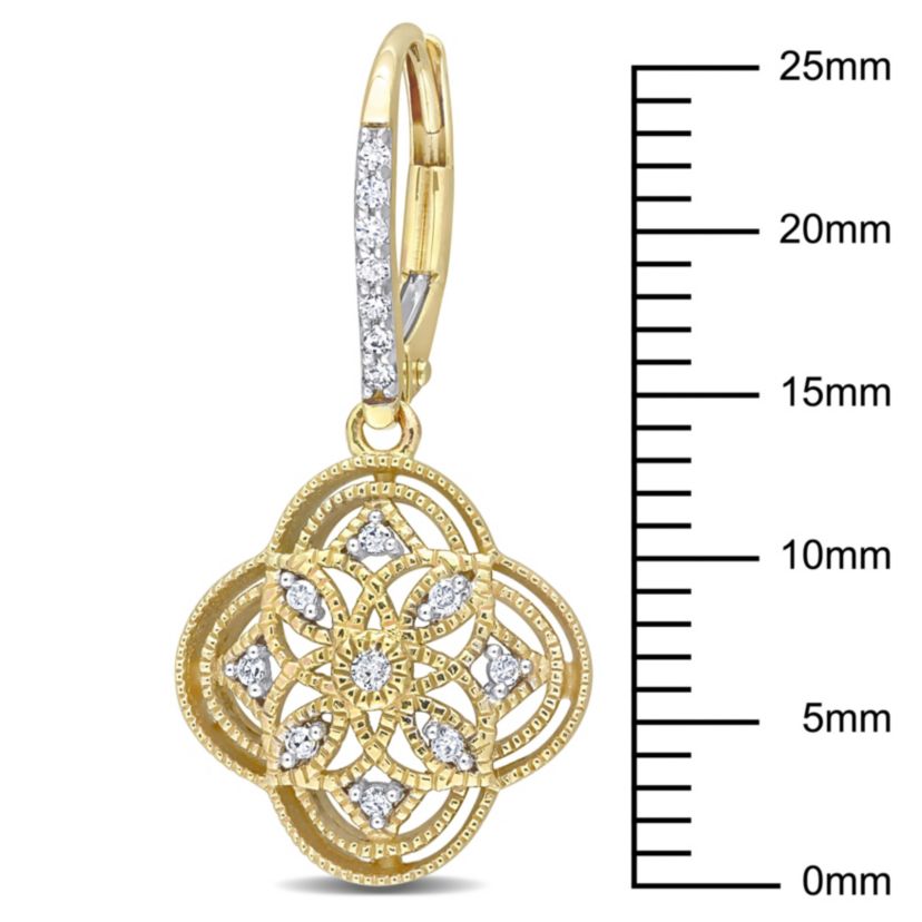1/6 ct. t.w. Diamond Lace Floral Leverback Earrings in 10K Yellow Gold