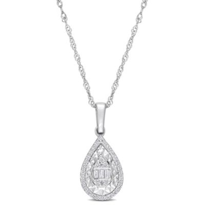 Belk & Co 1/6 ct. t.w. Diamond Teardrop Halo Pendant with Chain in 14K White Gold