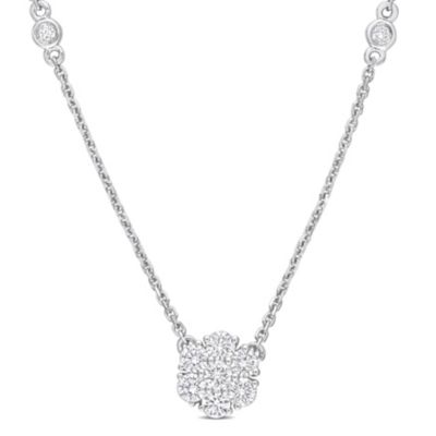 Belk & Co 1/2 ct. t.w. Diamond Floral Cluster Necklace in 14K White Gold