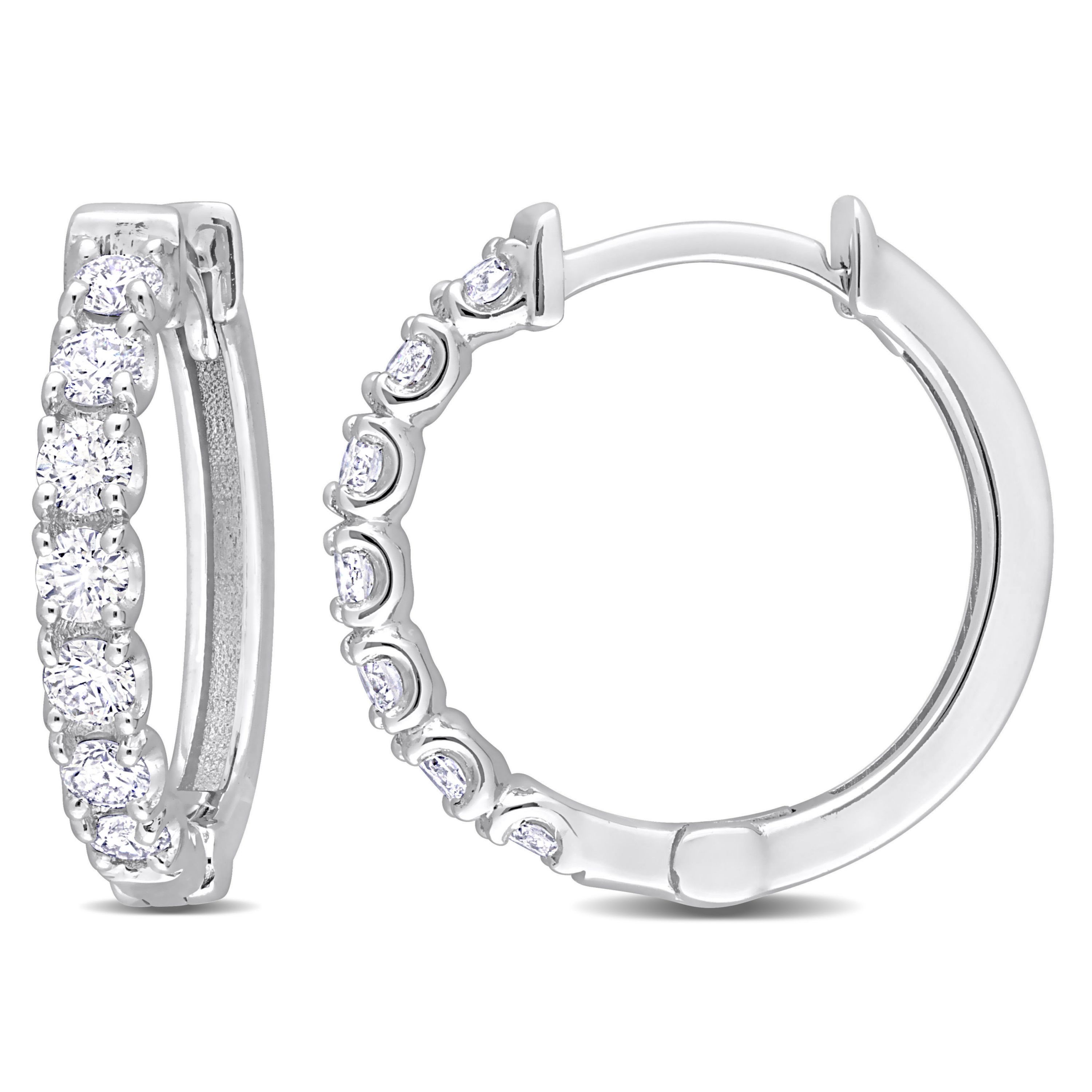 1/2 ct. t.w. Diamond Hoop Earrings in 14K White Gold