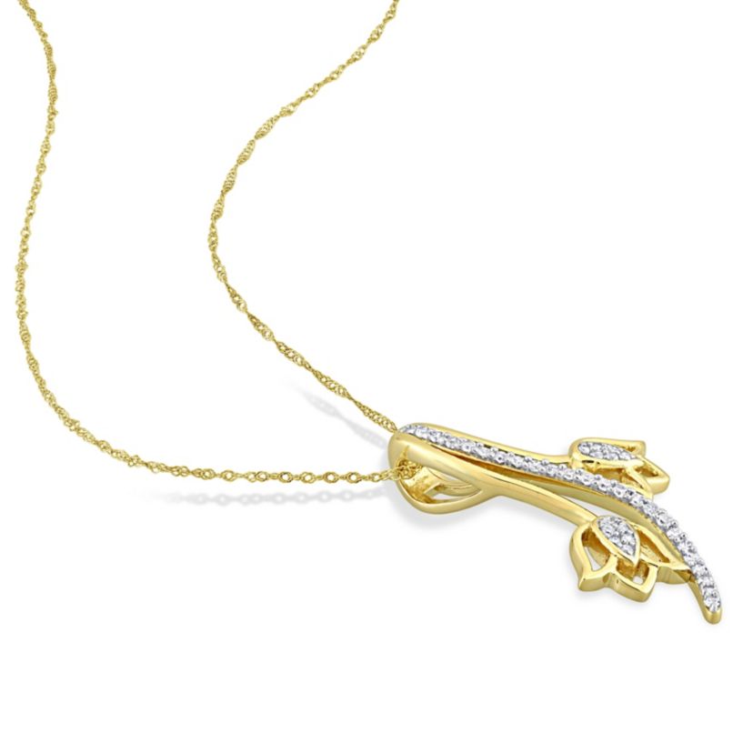 1/6 ct. t.w. Diamond Floral Drop Pendant with Chain in 10K Yellow Gold