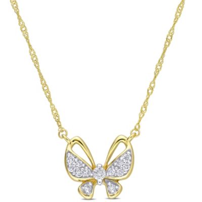 Belk & Co 1/8 ct. t.w. Diamond Butterfly Design Pendant With Chain in 10K Yellow Gold