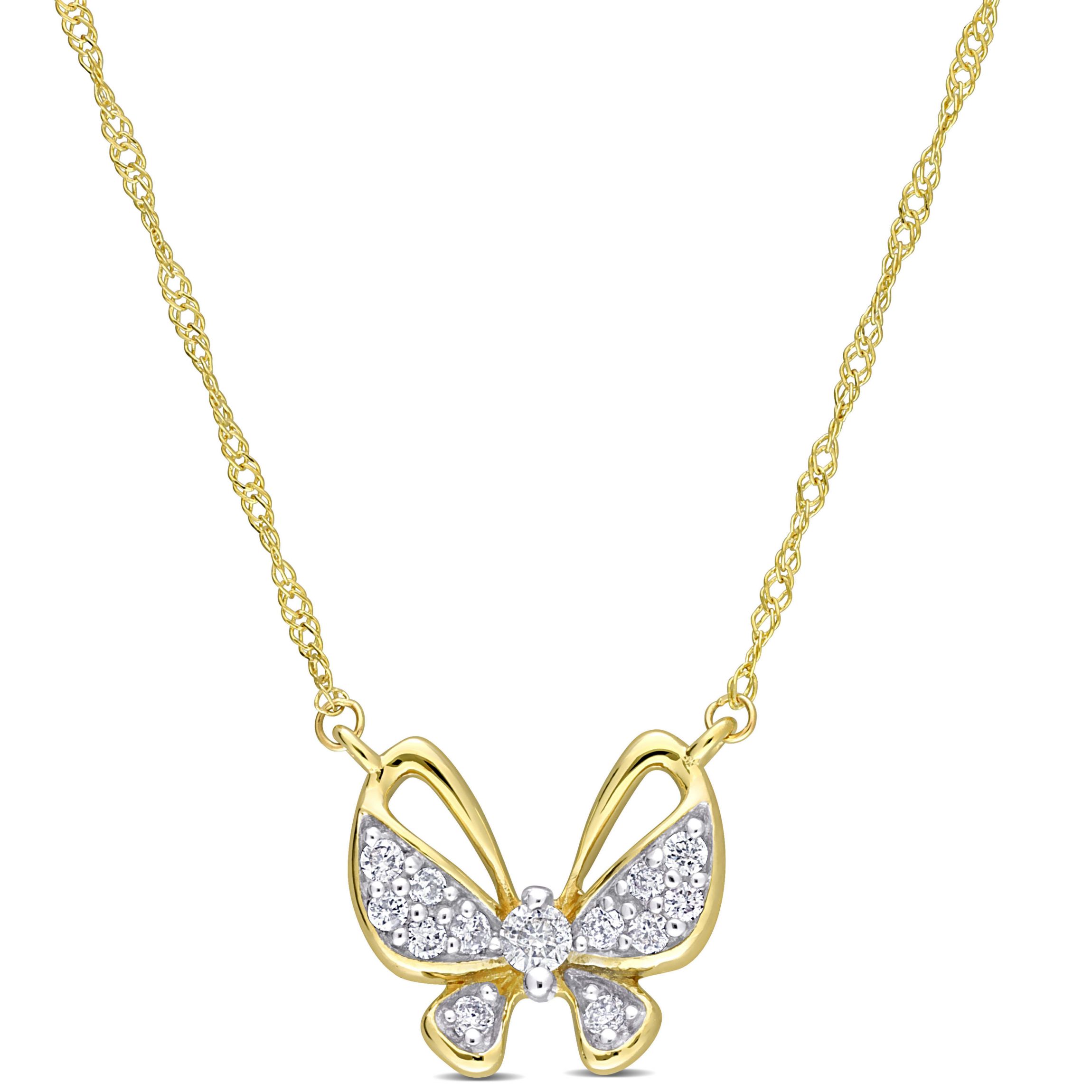 1/8 ct. t.w. Diamond Butterfly Design Pendant With Chain in 10K Yellow Gold