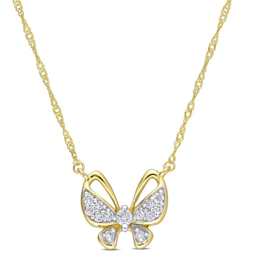 1/8 ct. t.w. Diamond Butterfly Design Pendant With Chain in 10K Yellow Gold