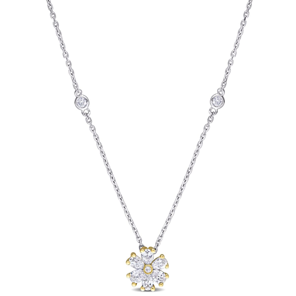 5/8 ct. t.w. Diamond Floral Station Necklace in 14K Yellow Gold