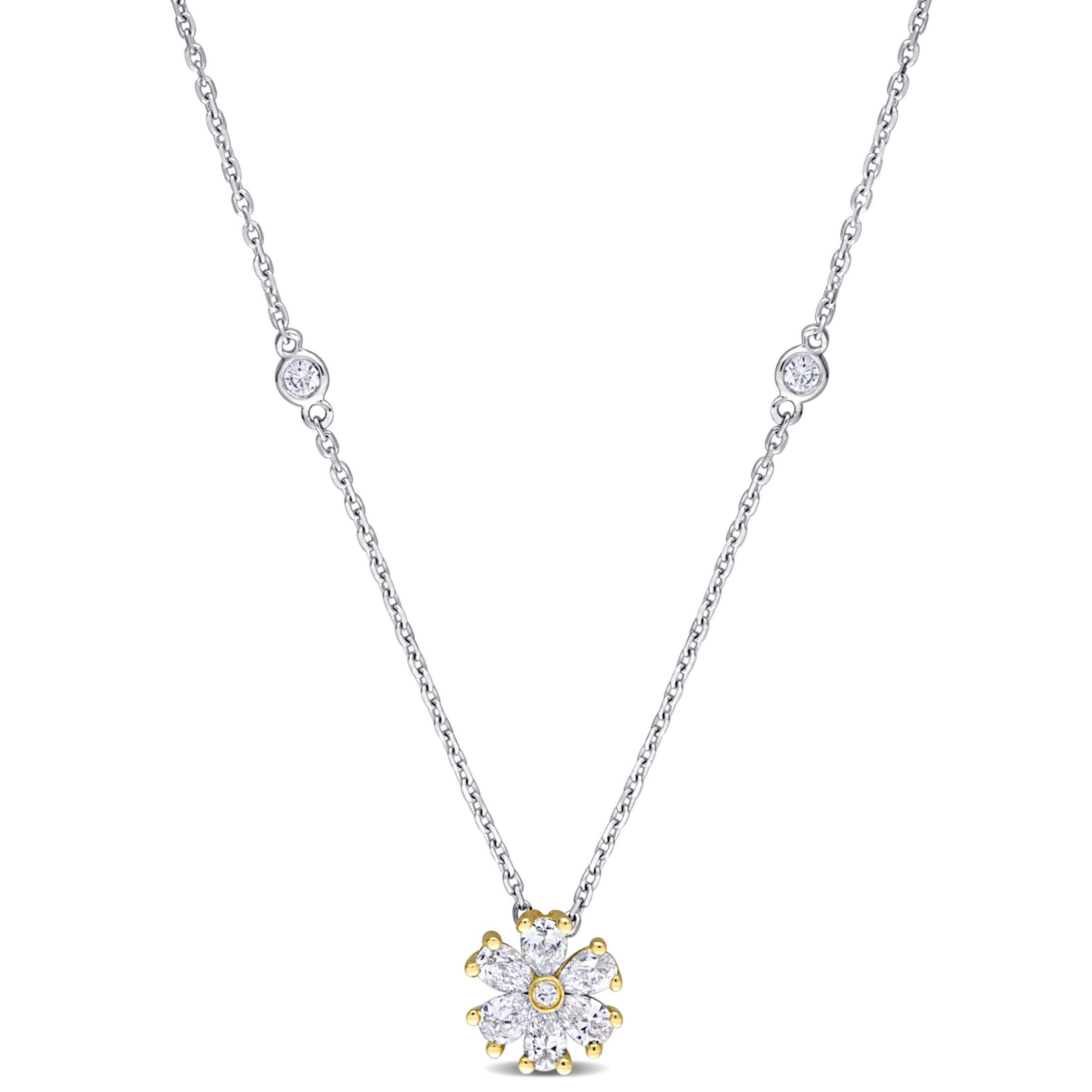 5/8 ct. t.w. Diamond Floral Station Necklace in 14K Yellow Gold