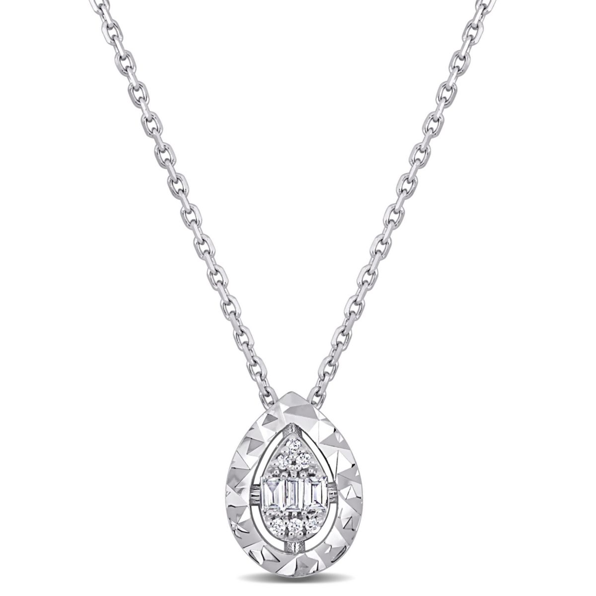 Diamond Accent Pear Pendant with Chain in 14K White Gold