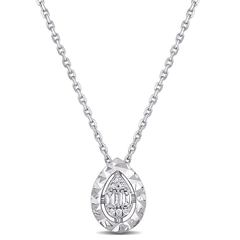 Diamond Accent Pear Pendant with Chain in 14K White Gold