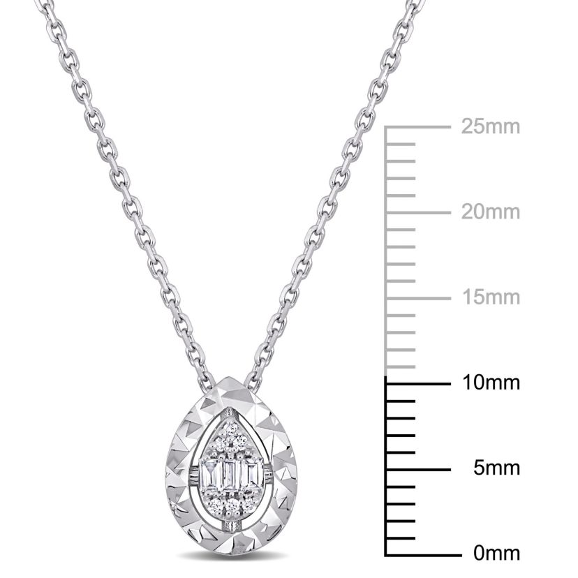 Diamond Accent Pear Pendant with Chain in 14K White Gold