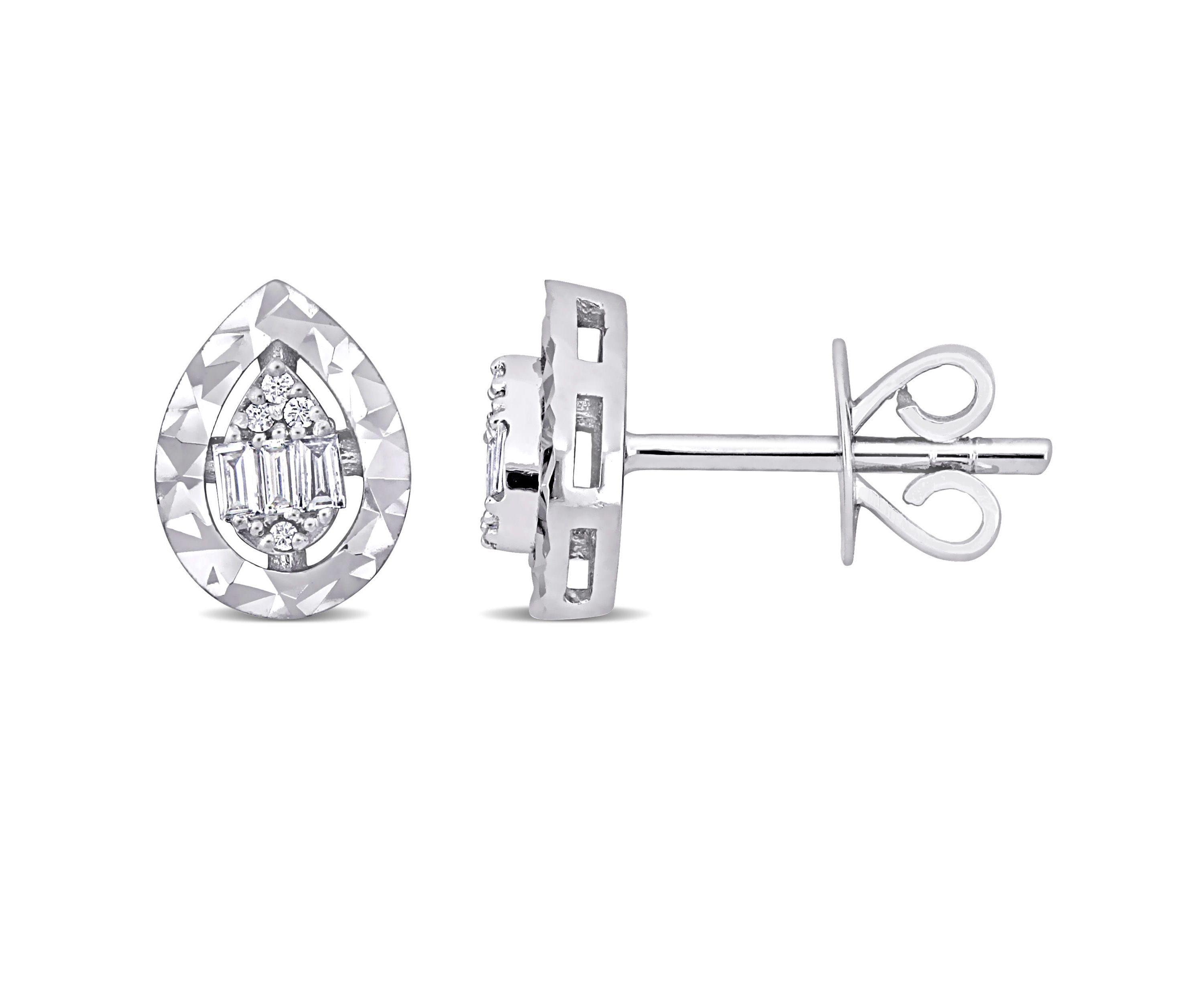 1/10 ct. Diamond Pear Post Earrings in 14K White Gold