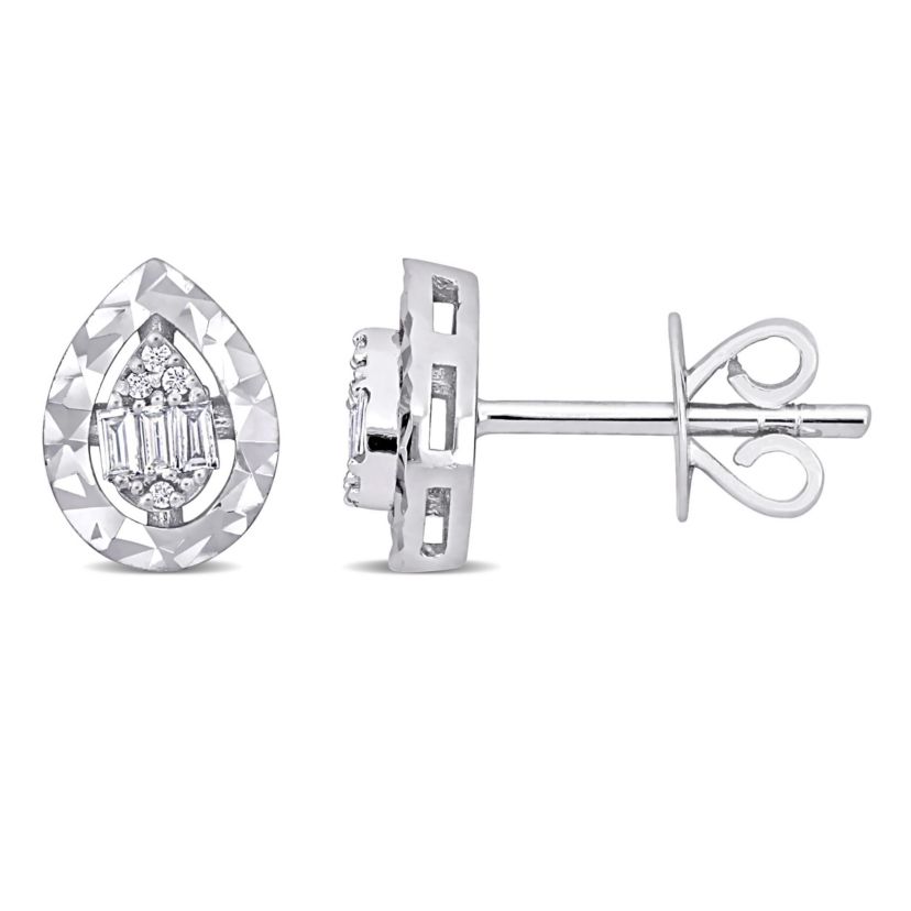 1/10 ct. Diamond Pear Post Earrings in 14K White Gold