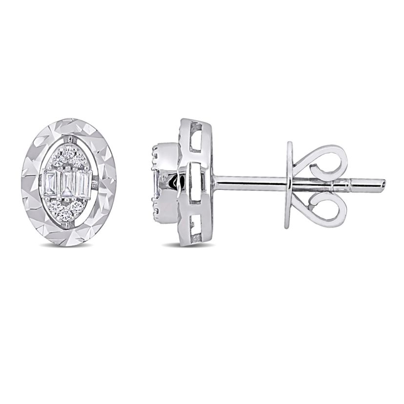 1/10 ct. t.w. Diamond Oval Post Earrings in 14K White Gold