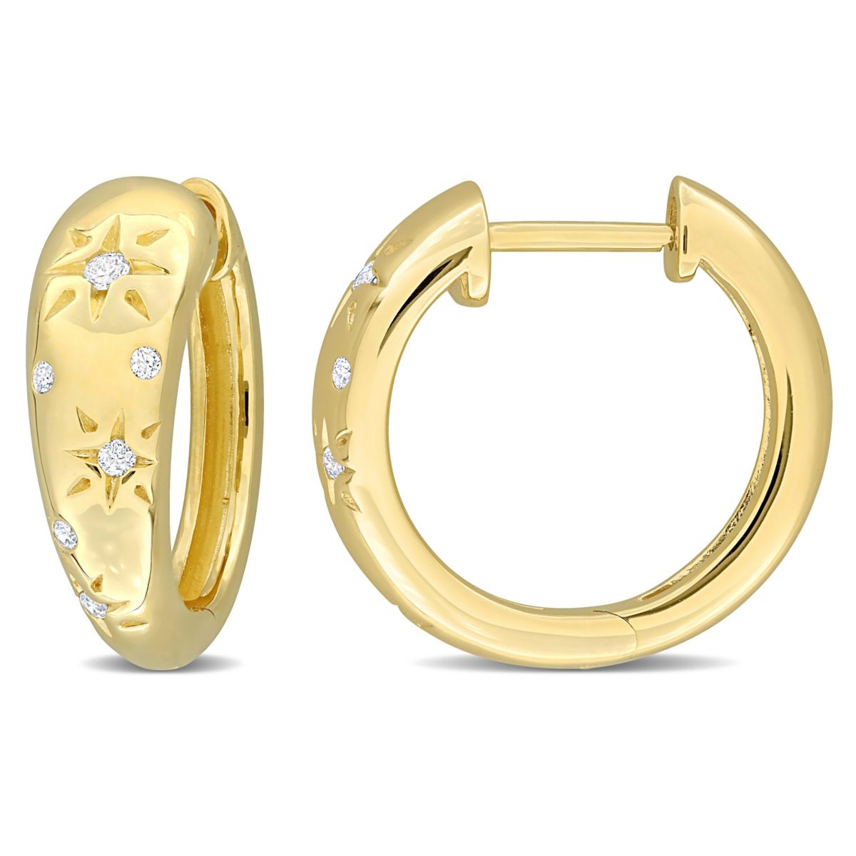 1/10 ct. t.w. Diamond Rising Star Hoop Earrings in 10K Yellow Gold