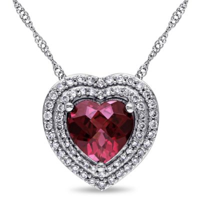 Belk & Co Rhodolite and 1/4 ct. t.w. Diamond Heart Pendant with Chain in 14K White Gold -  5400426BLK011392