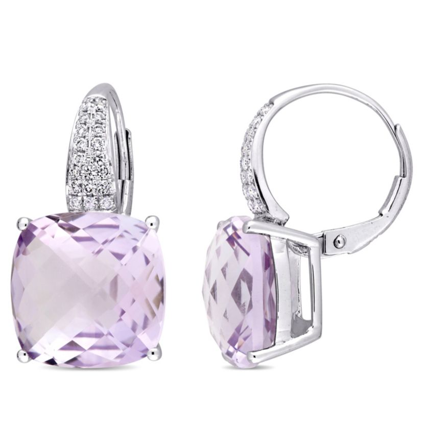 Rose de France and 1/5 ct. t.w. Diamond Earrings in 14K White Gold