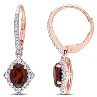 Belk & Co Garnet and White Sapphire with 1/5 ct. t.w. Diamond Halo Earrings in 10K Rose Gold, Pink -  0620400316541