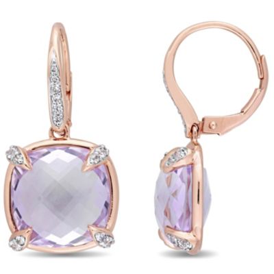 Belk & Co Rose de France and White Sapphire with Diamond Accent Earrings in 14K Rose Gold, Pink