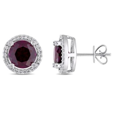 Belk & Co Rhodolite and 1/4 ct. t.w. Diamond Stud Earrings in 14K White Gold -  0620400316718