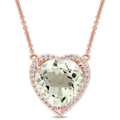 Belk & Co Green Quartz and 1/5 ct. t.w. Diamond Halo Pendant with Chain in 14K Rose Gold -  5400426BLK011422