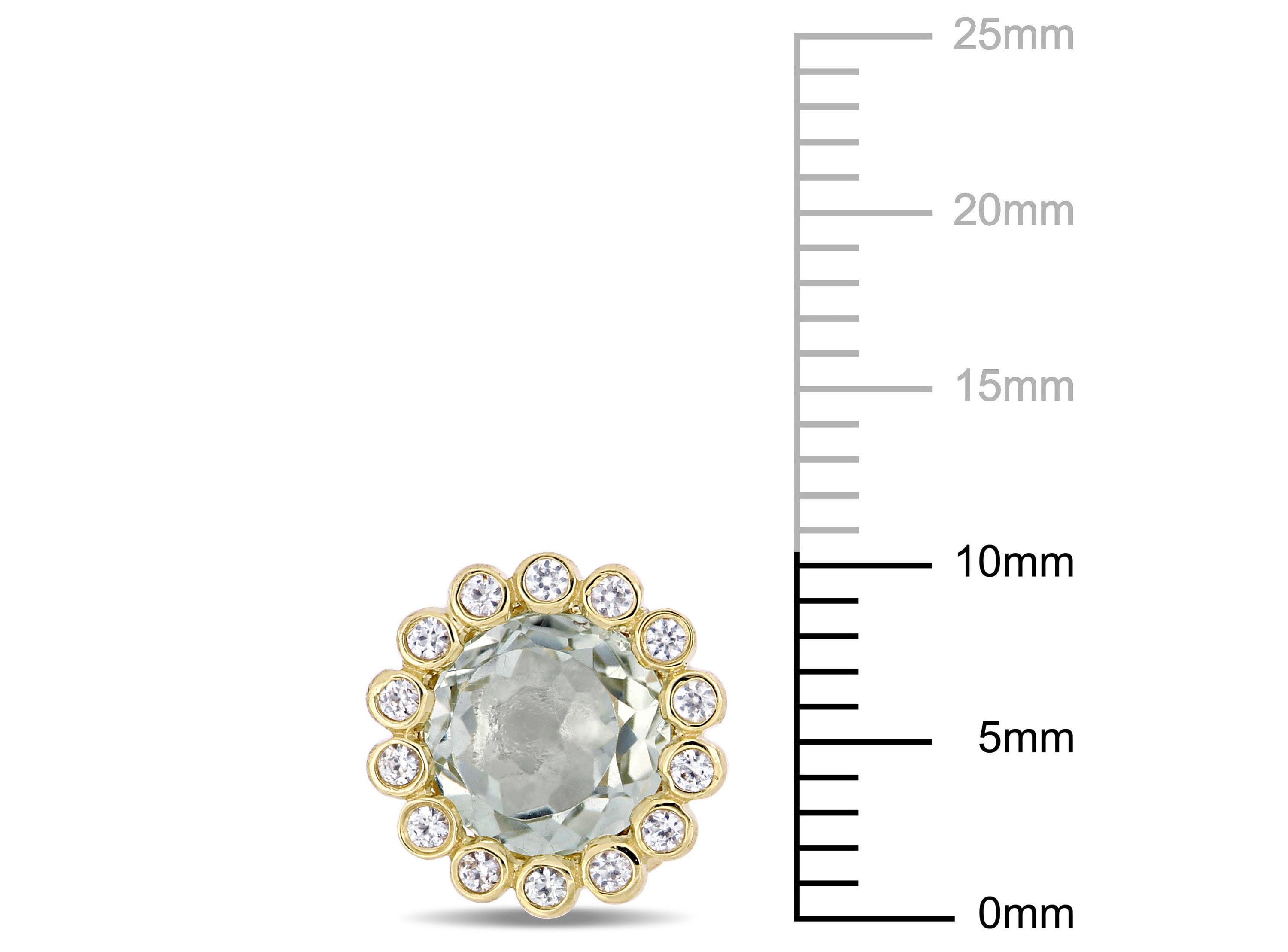 Green Quartz and White Sapphire Halo Stud Earrings in 10K Yellow Gold